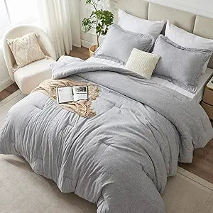 CozyLux Queen Comforter Set - 3 Pieces Light Grey Soft Luxury Cationic Dyeing Queen Comforter for All Season, Light Gray Breathable Lightweight Fluffy Bedding Sets with 1 Comforter and 2 Pillow Shams