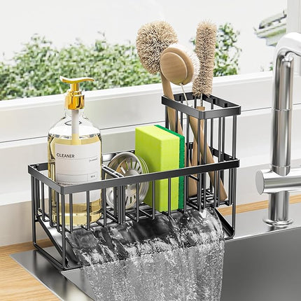 Cisily Sink Caddy, Sponge Holder for Kitchen Sink, Kitchen Sink Organzier with High Brush Holder, Rustproof Stainless Kitchen Gadgets Sink Accessories, Organizadores de Cocina, Patent 1038566S