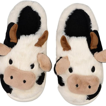 XIXITIAO Cow Slippers,slippers for Women Men,Cute Fuzzy Slippers, Womens/Mens Kawaii Animal Cartoon Cotton Plush House Slippers,Cloud Bedroom Winter House Shoes for Indoor