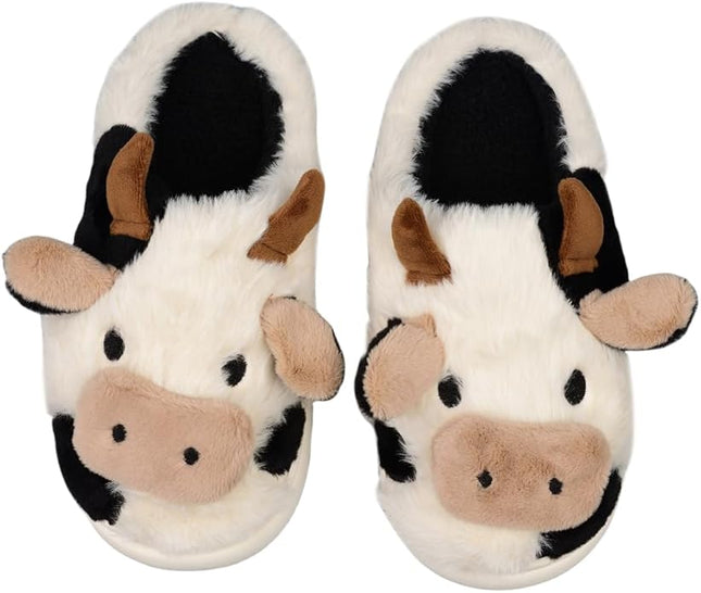 XIXITIAO Cow Slippers,slippers for Women Men,Cute Fuzzy Slippers, Womens/Mens Kawaii Animal Cartoon Cotton Plush House Slippers,Cloud Bedroom Winter House Shoes for Indoor