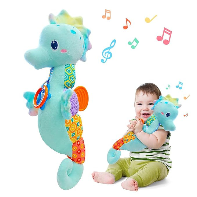 Fuzqq Baby Toys 0-6 Months,Infant Musical Stuffed Animals Soft Toy with Bright Colors,Crinkle Sound Paper, Multi-Textures & Rattles,Baby Newborn Toys for 0 3 6 9 12 Months Boy/Girls(Blue)