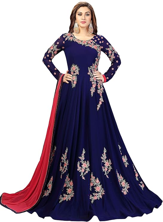 Nivah Fashion Women's Georgette Embroidery Anarkali Suit Set Stitched